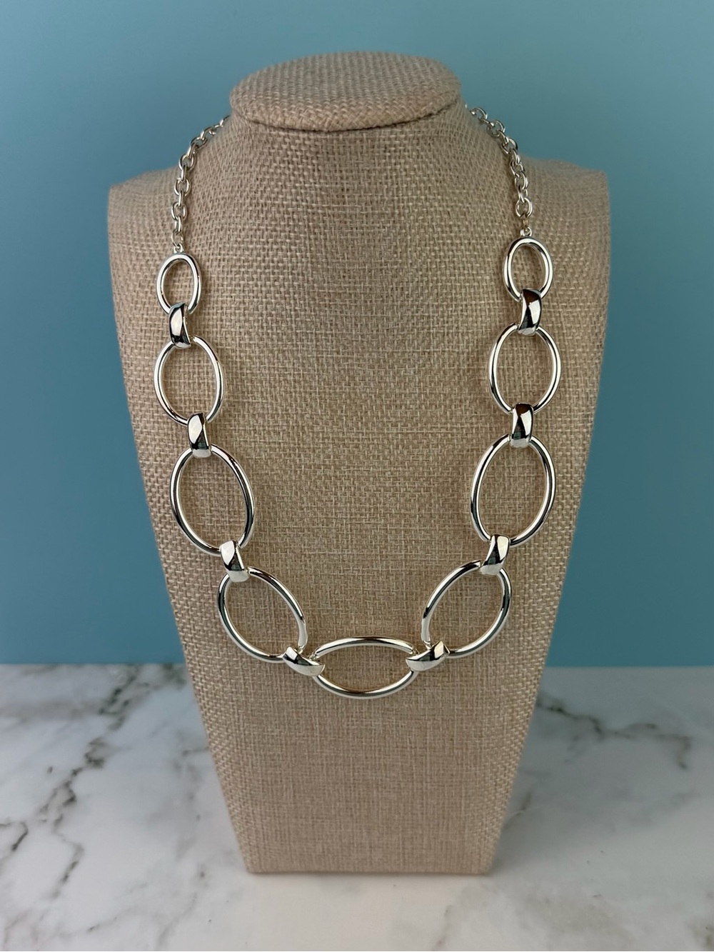 Premier Designs Silver-Tone Open Oval Link Statement Necklace